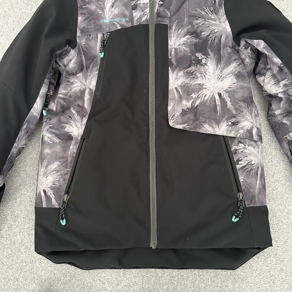 Obermeyer Ski Snow Jacket Teen Medium 10-12 Black‎ Floral Hooded Soft Shell - Picture 4 of 11